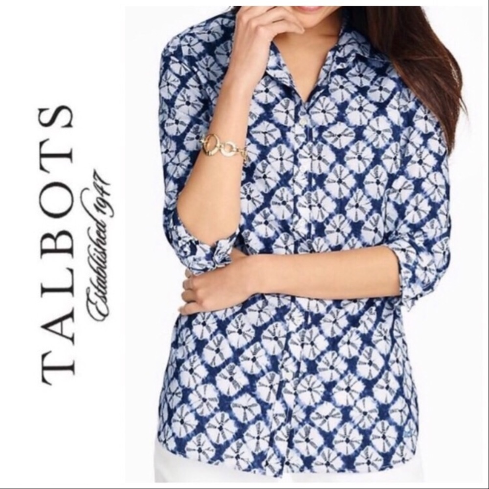 Talbots Blue/White Medallion Button Shirt Lp